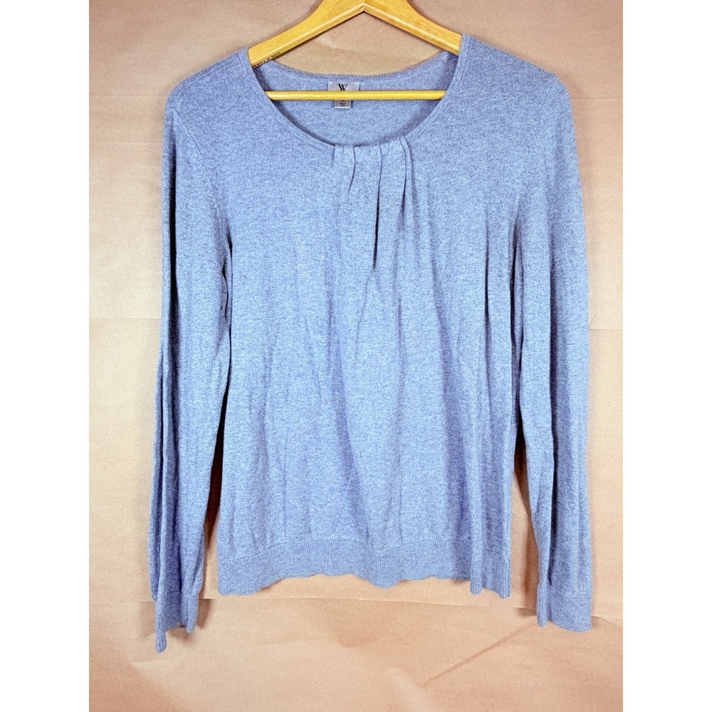 Worthington Womens XL Gray Sweater Pleated Neck Cotton Rayon Knit Pullover